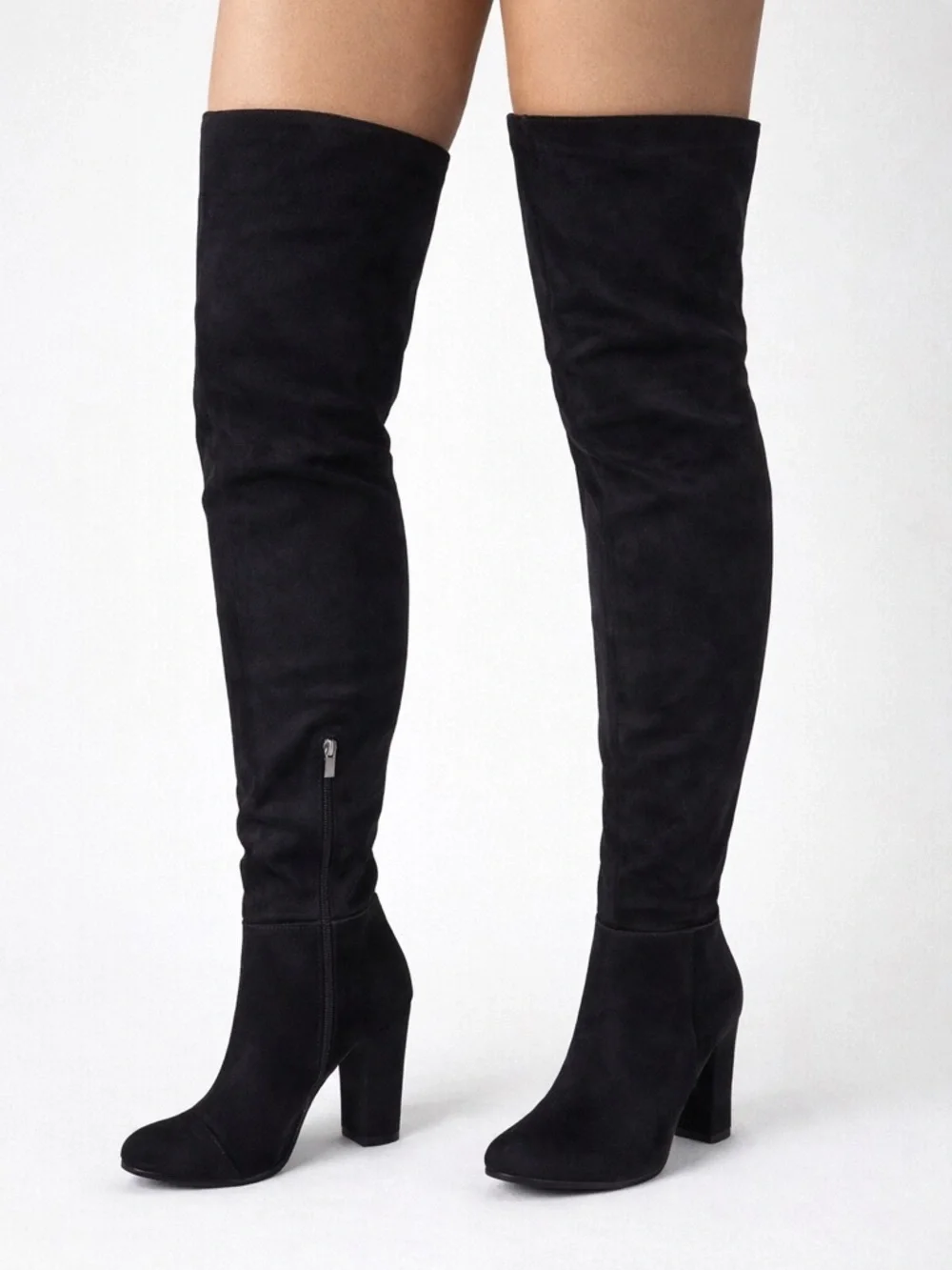 Azalea Wang Nanette Black Denim Thigh High Boots – Block Heel Sz 6,6.5,7,8, 8.5